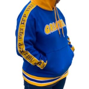 Sweat-shirt à capuche Sigma Gamma Rho Greater Tapered Hoodie SGRho bleu or, vêtements grecs de qualité supérieure, unisexe, pour sororité - Product Image 5
