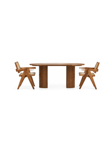 Table à manger ovale en bois de style mid-century modern avec pieds en bois et deux chaises pour la maison, design stable - Product Image 3