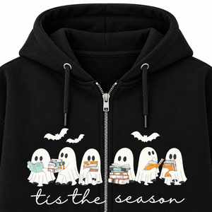 Sudadera con capucha negra con cremallera frontal y estampado de murciélago fantasma para mujer, de forro polar oversize, informal, ecológica, para otoño e invierno, estilo streetwear. - Product Image 4