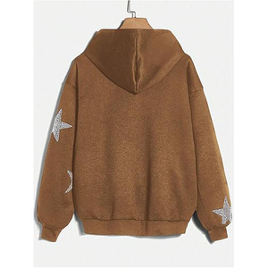Rhinestone Winter Polyester/Cotton <b>Fleece</b> <b>Zipper</b>-Up Regular Sleeve Oversized Casual Breathable Custom Printed Hoodies for Women - Product Image 4