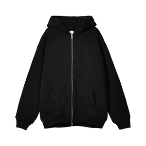 Sweat à capuche zippé unisexe tendance, style vintage, avec logo personnalisé, coupe oversize, 100% coton molletonné, épaules tombantes, décontracté, mode urbaine - Product Image 3