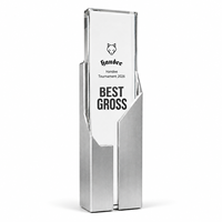 Trophée de golf en métal et cristal gravé sur mesure, forme irrégulière, plaqué argent, pour le meilleur prix brut, cadeau de reconnaissance sportive
