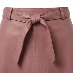 Women's A-Line PU Leather Midi <b>Skirt</b> <b>Elastic</b> <b>Waist</b> <b>with</b> Tie Belt Solid Color - Product Image 4