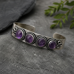 Purple Dynasty Natural <b>Amethyst</b> Artisan Open Cuff Bangle Gold/Silver Plated Brass Jewelry Town JT-044 Unisex Classic - Product Image 4