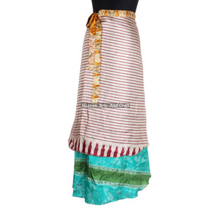 Jupe portefeuille réversible en soie pour femme, taille unique, style bohème chic, multicolore, confortable, tendance, pour l'été, inspirée du sari magique, style hippie. - Product Image 5