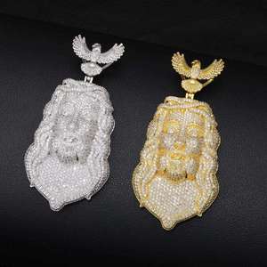 Nouveau Pendentif Collier Géant en Argent Moissanite avec Design 3D Hip Hop Rapper, Motif Jésus et Couronne de Fleurs Incrustée - Product Image 2