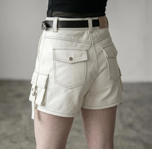 High Waisted <b>Cargo</b> Shorts With Zipper Fly And Pockets Moto Biker Style Women's Canvas Shorts - Product Image 6