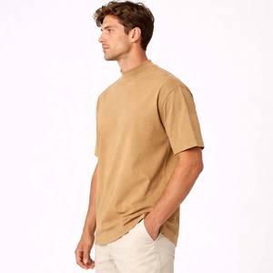 Camiseta de Algodón Beige para Hombre, Cuello Redondo, Estilo Casual, Minimalista, Básica, para Verano - Product Image 5