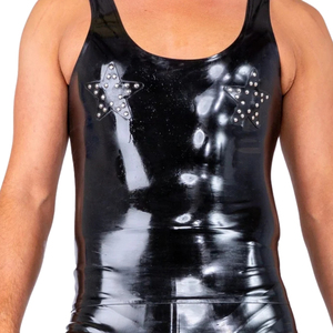 Body sans manches en cuir PU noir pour homme avec détails boutonnés, lingerie sexy sans couture - Product Image 6