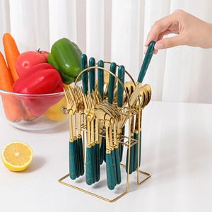Ensemble de couverts en acier inoxydable, couteau, fourchette, cuillère, ensemble de couverts avec manche en plastique et céramique, pour fête, dîner, vaisselle de table - Product Image 3