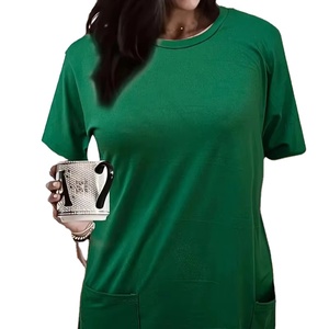Blusa Túnica Casual Elegante de Manga Corta para Mujer Talla Grande, Corte Holgado, Bolsillos, Cuello Redondo, Colores Personalizados en 3D, Tejido Transpirable - Product Image 1
