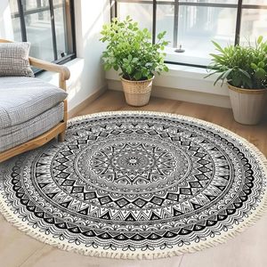 Tapis rond moderne en jute tressé avec franges, dos antidérapant en caoutchouc pour chambre à coucher, design à poils plats écologique - Product Image 2