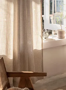 Plaid Brown <strong>Gingham</strong> Modern Checkered Panel Cotton Linen Window Drapes Eco-Friendly Customizable French Window <strong>Curtains</strong> Living - Product Image 5