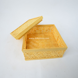 Cesta Cuadrada de Bambú Natural Hecha a Mano con Tapa, Estilo Antiguo, para Almacenamiento de Alimentos - Product Image 4