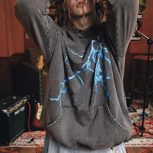 Sweat à capuche personnalisé en gros, épais, en coton French Terry, style coréen vintage, délavé à l'acide, pour hommes - Product Image 4