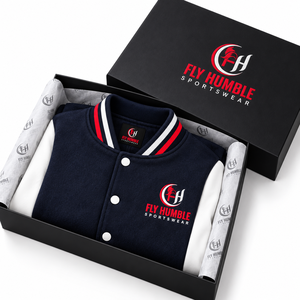 Veste universitaire pour homme Fly Humble, bleu marine et blanc, style preppy, logo brodé, coupe classique, vêtement d'hiver, col rond, fermeture à boutons - Product Image 5