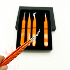 Ensemble de pinces à cils professionnelles en fibre d'orange, lisses, réutilisables, pour extensions de cils 3D 6D en vison, antistatiques, en acier inoxydable - Product Image 6