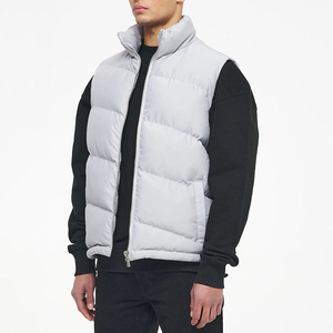 Chaleco Acolchado para Hombre, Color Gris Claro, Cuello Alto, Cortavientos, Informal, Relleno de Poliéster, Cierre de Cremallera, Color Sólido, Corte Regular - Product Image 6