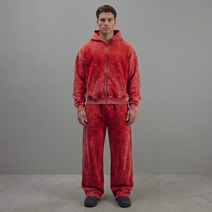 Conjunto de Sudadera con Capucha y Pantalones Deportivos de Peso Medio, Lavados, con Cierre, para Hombre, con Logotipo Bordado Personalizado, Ropa Urbana de Invierno, Traje Deportivo Masculino - Product Image 1