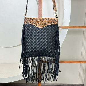 2025 New Fashion Luxury Hand Tooled Diamond Lattice Large Fringe Crossbody Bag <b>for</b> Women's Western Genuine Leather Shoulder Bags - Product Image 4