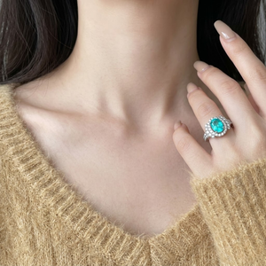 แหวนทองคำขาว14K สำหรับสตรี100% เครื่องประดับเพชรธรรมชาติทรงรีแหวนหมั้นกึ่งภูเขาสำหรับงานแต่งงาน - Product Image 3