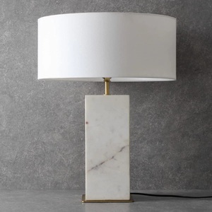 Modern Marble Accent Lamp Featuring Solid <b>White</b> Stone Construction Elegant Geometric Profile Refined Metal Details Warm Decor - Product Image 2