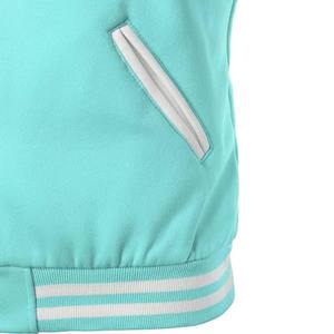 Mint Blue Varsity Bomber <b>Jacket</b> <b>White</b> Sleeves Stand <b>Men</b> Unisex Baseball Style Button Rib Trim Custom logo Option Casual - Product Image 3