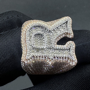 Lab Grown Diamond B <b>Initial</b> <b>Ring</b> For Men Luxury Baguette Round Certified Diamond Letter B Statement <b>Ring</b> Custom Gift - Product Image 2