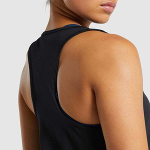 Camiseta sin mangas larga negra para mujer, de punto, color liso, cuello redondo, transpirable, deportiva, con logo estampado frontal - Product Image 4