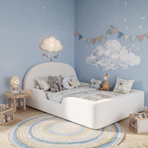 Cama Infantil de Espuma Ecológica Blanca y Acogedora, Tapizada en Terciopelo, Diseño Moderno, Envasada al Vacío para Dormitorio, Mikahome SF 159S - Product Image 4