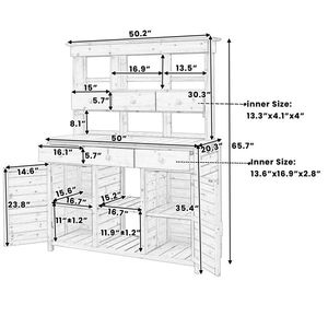 Assembly Video Included 65.7 H <b>Tall</b> Garden Potting Bench <b>Table</b> Hutch with 3 Shelves & 6 Drawers Patio Storage Workstation - Product Image 5