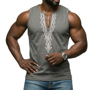Débardeurs Homme Personnalisés OEM Col V Profond Motif Géométrique Sans Manches T-shirt Musculaire Mode Estivale Vente en Gros pour Hommes - Product Image 2
