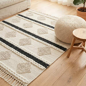 Coastal Style Handwoven Cotton Area Rug Blue Geometric Decorative Floor Rug Indoor Carpet for Living Room Bedroom - Product Image 4