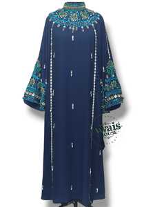 Awais House Women's Maroon Embroidered Organza Modest Floor-Length Abaya Beading Sheer Layer Full Sleeve Sweetheart Middle East - Product Image 2