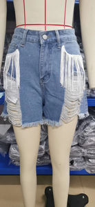 Shorts de Mezclilla para Mujer, Cintura Alta, Estilo Desgastado, Cierre de Botones, Bermuda, para Uso Casual de Verano - Product Image 5