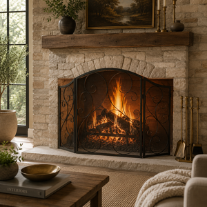 Protector de Chimenea Metálico con Diseño de Estilo Florentino, de Tres Paneles Plegables, Malla Resistente, Protector de Llamas para Chimenea - Product Image 1