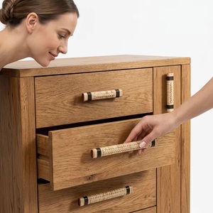 Ba Rattan Woven Cylindrical Drawer Handles Modern <b>Wood</b> Furniture Knobs for Bedroom Living Room Home Office Eco-Friendly Durable - Product Image 2