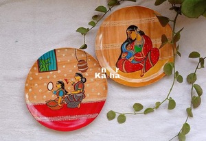 Assiette décorative ronde en bois peinte à la main avec motif de cerf et d'arbre de dessin animé, décoration murale, plateau en bois pour la décoration de chambre à coucher - Product Image 4