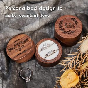Personalized Embossed Wooden <b>Ring</b> Box <b>with</b> Engraved <b>Initials</b> and Date Customized Logo Classic Wedding Gift for Couple - Product Image 2