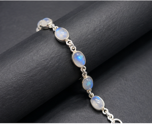 Bracelet en argent avec pierre de lune arc-en-ciel, bracelet en pierre précieuse naturelle, bracelet à maillons en argent sterling 925, bijoux bohèmes - Product Image 2
