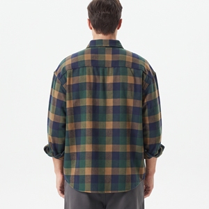 Chemise à carreaux pour homme, coupe ample, motif tricolore, boutonnée, manches longues, décontractée, tissée, fabricant de vêtements OEM, sur mesure - Product Image 2