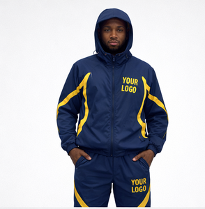 Custom Logo Navy Yellow Stripe Windbreaker Tracksuit <b>Set</b> Water Resistant Paneled Two Piece Men Windbreaker Tracksuit <b>Set</b> - Product Image 3