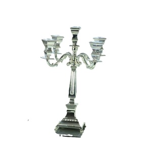 Elegant Silver 5-Arm Metal <b>Candelabra</b> Classic Vintage Style Decorative Event Centerpiece Durable Polished Aluminum Candle Holder - Product Image 2