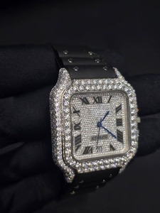 Luxury Square Diamond Men's Automatic Mechanical Stainless Steel Case Leather Band 20mm Glass Dial Date Display Analog <b>Watch</b> - Product Image 4