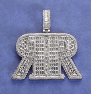 Mens Lab Grown Diamond 925 <b>Silver</b> Baguette <b>Initial</b> R Pendant Iced Statement <b>Necklace</b> Luxury Custom Name Hip Hop Present - Product Image 2