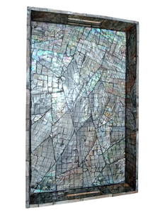 Plateau de service rectangulaire en céramique avec incrustation de nacre, design bohème, poignées, décoration intérieure pour salon, origine Hanoi, Vietnam - Product Image 2