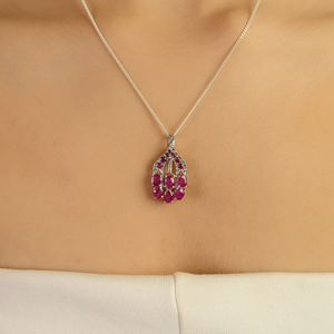 Wholesale 925 Sterling Silver <b>Ruby</b> Pendant Natural <b>Ruby</b> Cluster Drop <b>Necklace</b> Rhodium Plated Luxury Fine Jewelry for Women OEM - Product Image 4