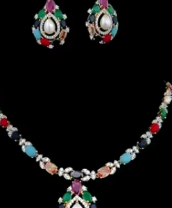 Collier beauté multicolore Designer Statement Silver Finish Jewelry Set with Royal Zircon Brass Necklace Set for Wedding Party - Product Image 2