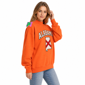 เสื้อสเวตเชิ้ตคอเต่าผู้หญิง Pook International ลายปักตัวอักษร ALABAMA พร้อมแผนที่รัฐ ผ้าฟลีซหนานุ่ม ทรงโอเวอร์ไซส์ ผ้าฝ้าย 100% - Product Image 2