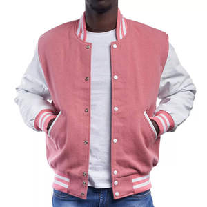 Veste de sport rose pour homme avec manches blanches, fermeture à boutons, vêtement décontracté d'automne, coupe classique - Product Image 1